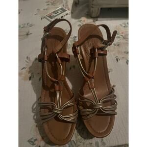 Coach Georgiana Women's Silver Wedge Sandals Size 10 Strappy Buckle Casual